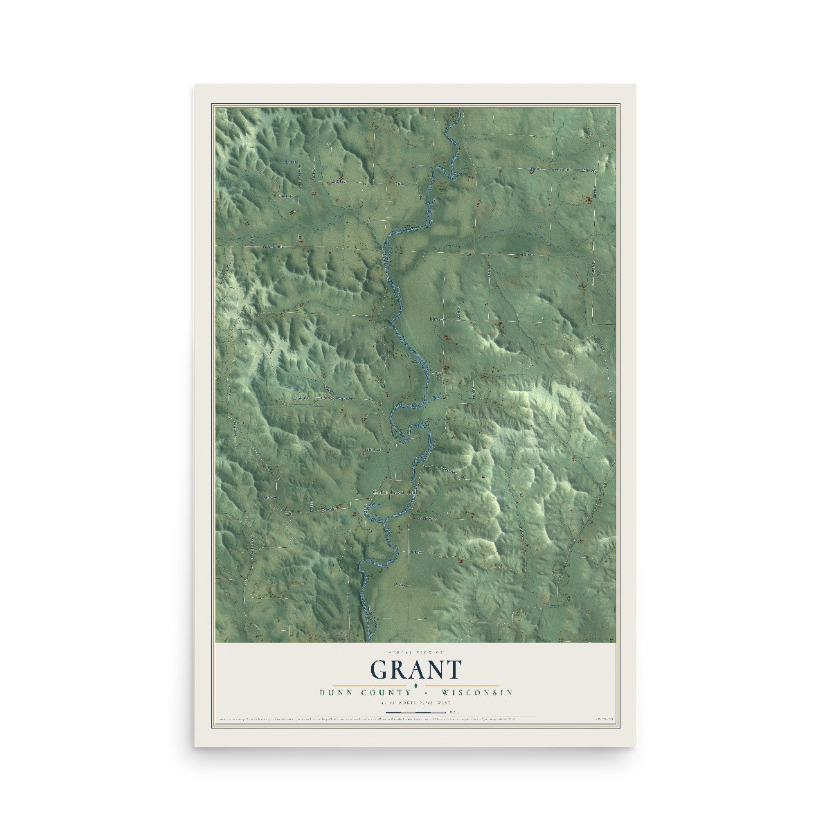 Map of Grant, Dunn County, Wisconsin, 12 x 18 inch unframed archival matte print