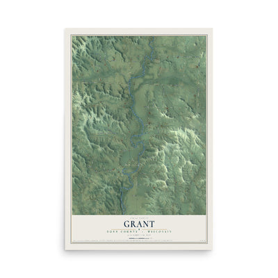 Map of Grant, Dunn County, Wisconsin, 12 x 18 inch unframed archival matte print
