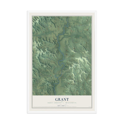 Map of Grant, Dunn County, Wisconsin, 12 x 18 inch print in a white wood frame