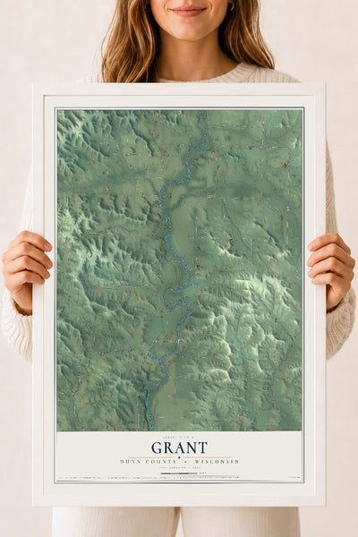 Map of Grant, Dunn County, Wisconsin, 18 x 24 inch print in a white wood frame