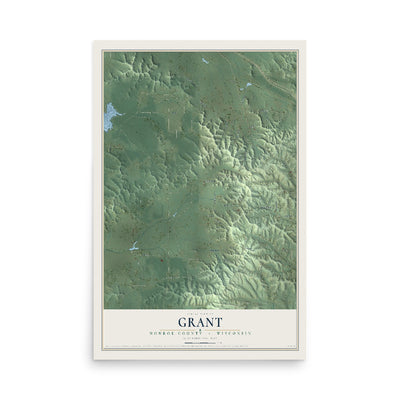 Map of Grant, Monroe County, Wisconsin, 12 x 18 inch unframed archival matte print
