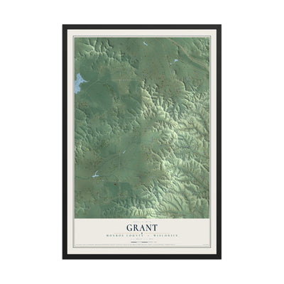 Map of Grant, Monroe County, Wisconsin, 12 x 18 inch print in a black wood frame
