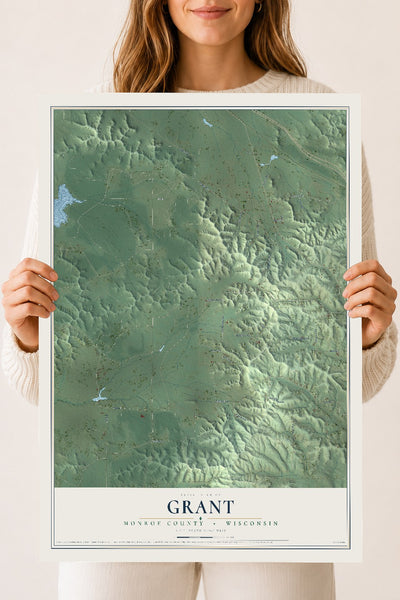 Map of Grant, Monroe County, Wisconsin, 18 x 24 inch unframed archival matte print