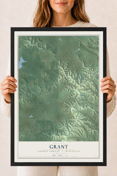 Map of Grant, Monroe County, Wisconsin, 18 x 24 inch print in a black wood frame