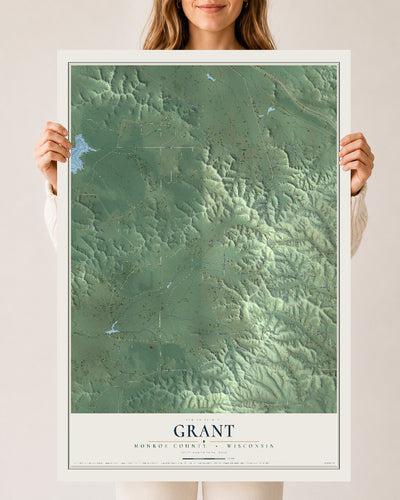 Map of Grant, Monroe County, Wisconsin, 24 x 36 inch unframed archival matte print