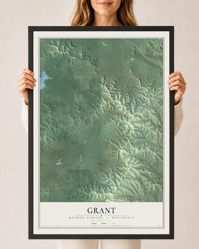 Map of Grant, Monroe County, Wisconsin, 24 x 36 inch print in a black wood frame