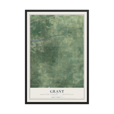 Map of Grant, Portage County, Wisconsin, 12 x 18 inch print in a black wood frame