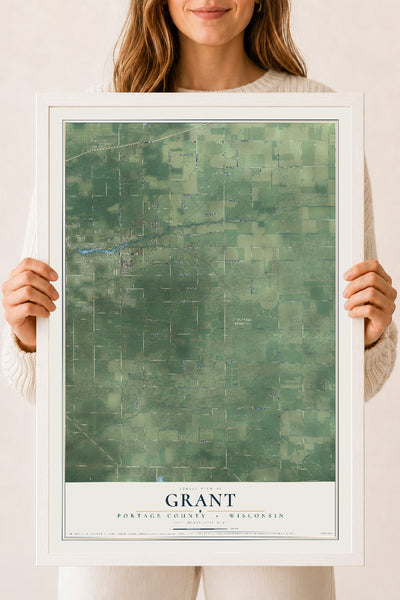 Map of Grant, Portage County, Wisconsin, 18 x 24 inch print in a white wood frame