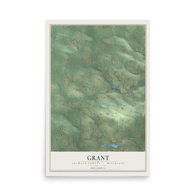 Map of Grant, Shawano County, Wisconsin, 12 x 18 inch unframed archival matte print