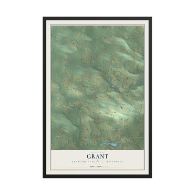 Map of Grant, Shawano County, Wisconsin, 12 x 18 inch print in a black wood frame