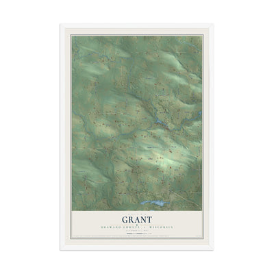 Map of Grant, Shawano County, Wisconsin, 12 x 18 inch print in a white wood frame