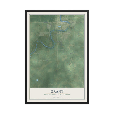 Map of Grant, Rusk County, Wisconsin, 12 x 18 inch print in a black wood frame