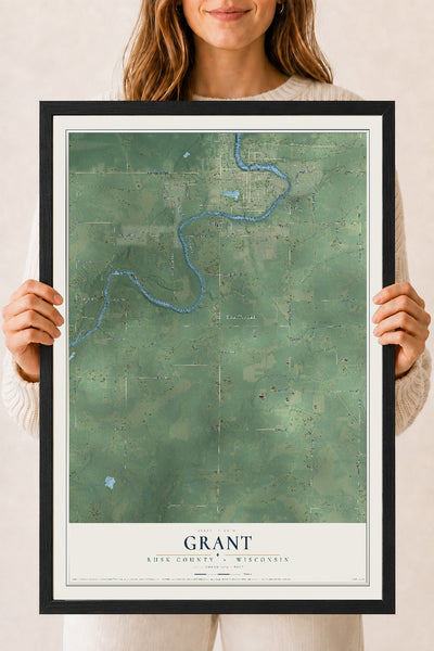 Map of Grant, Rusk County, Wisconsin, 18 x 24 inch print in a black wood frame