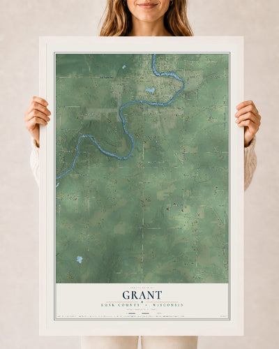 Map of Grant, Rusk County, Wisconsin, 24 x 36 inch print in a white wood frame