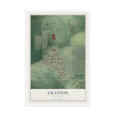Map of Granton, Wisconsin, 12 x 18 inch print in a white wood frame