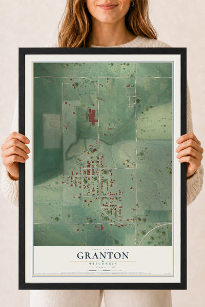 Map of Granton, Wisconsin, 18 x 24 inch print in a black wood frame