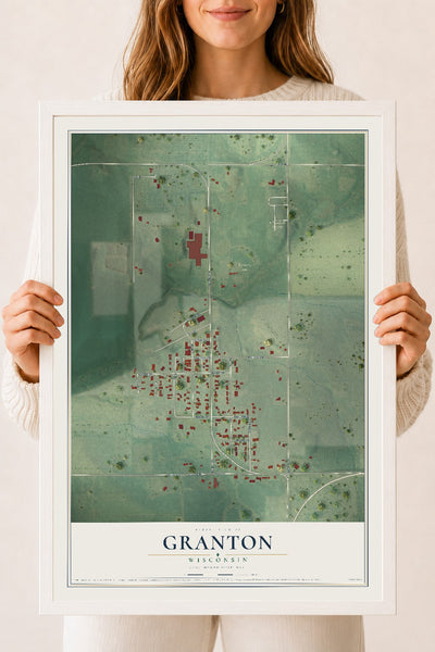 Map of Granton, Wisconsin, 18 x 24 inch print in a white wood frame