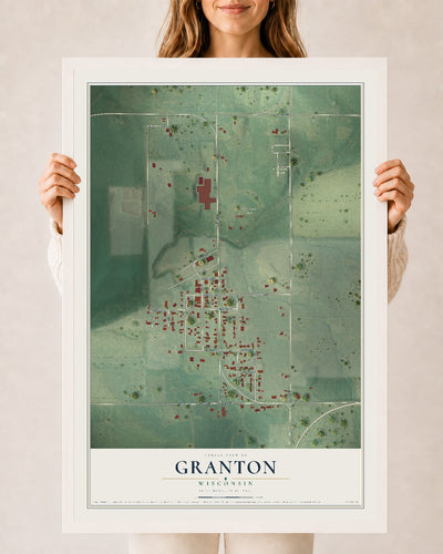 Map of Granton, Wisconsin, 24 x 36 inch print in a white wood frame