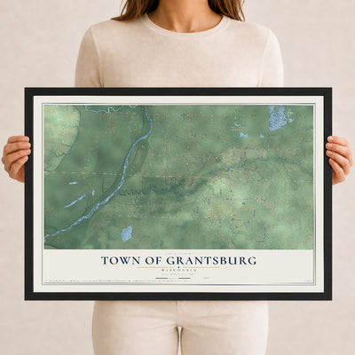 Map of the Town of Grantsburg, Wisconsin, 12 x 18 inch print in a black wood frame