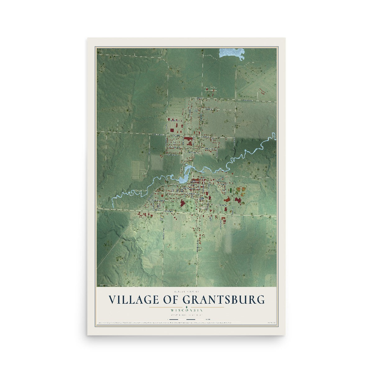 Map of Grantsburg, Wisconsin, 12 x 18 inch unframed archival matte print