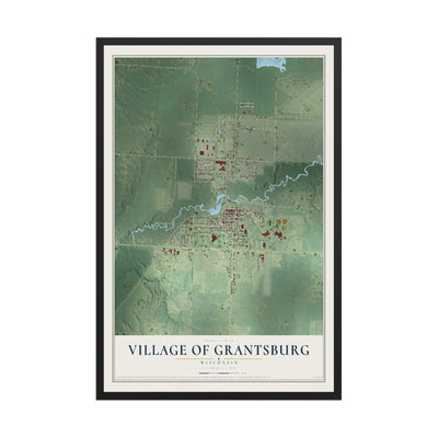Map of Grantsburg, Wisconsin, 12 x 18 inch print in a black wood frame