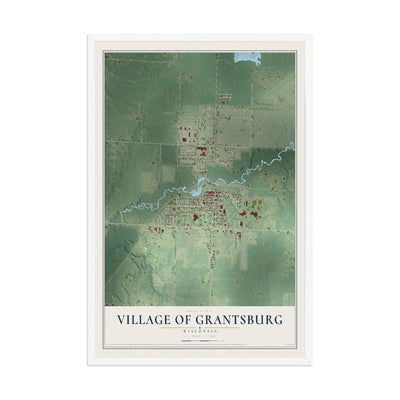 Map of Grantsburg, Wisconsin, 12 x 18 inch print in a white wood frame