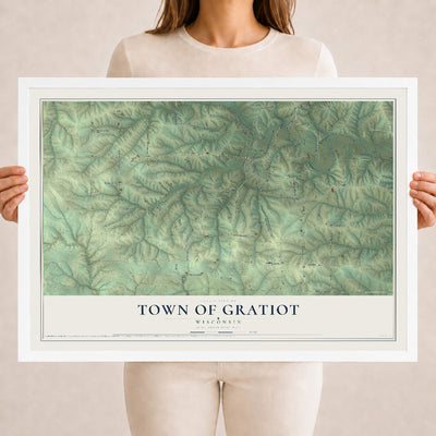 Map of the Town of Gratiot, Wisconsin, 18 x 24 inch print in a white wood frame