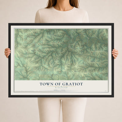 Map of the Town of Gratiot, Wisconsin, 24 x 36 inch print in a black wood frame