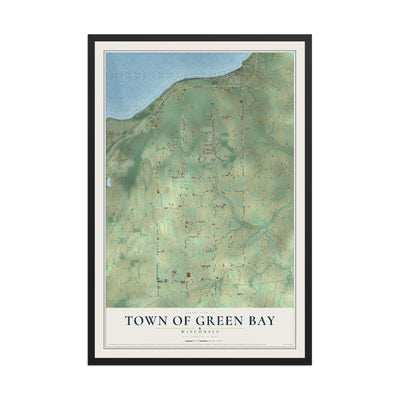 Map of the Town of Green Bay, Wisconsin, 12 x 18 inch print in a black wood frame