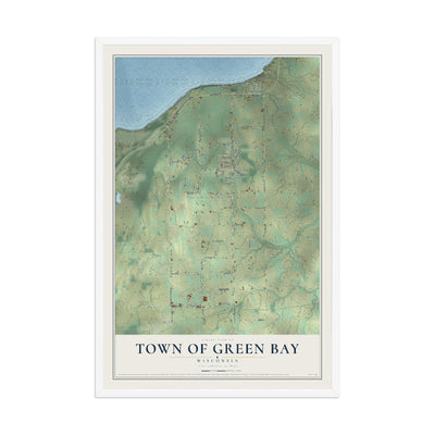 Map of the Town of Green Bay, Wisconsin, 12 x 18 inch print in a white wood frame