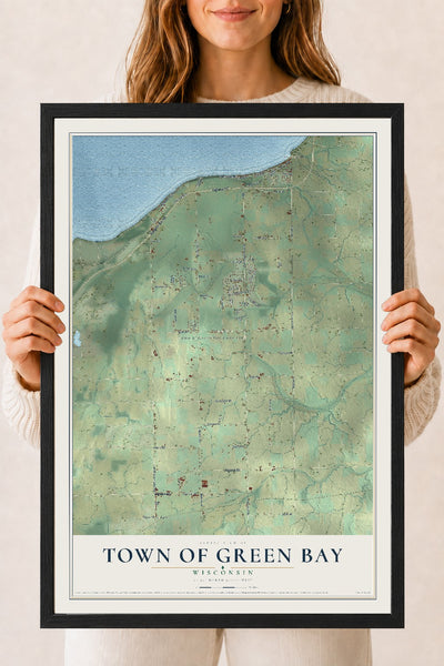 Map of the Town of Green Bay, Wisconsin, 18 x 24 inch print in a black wood frame