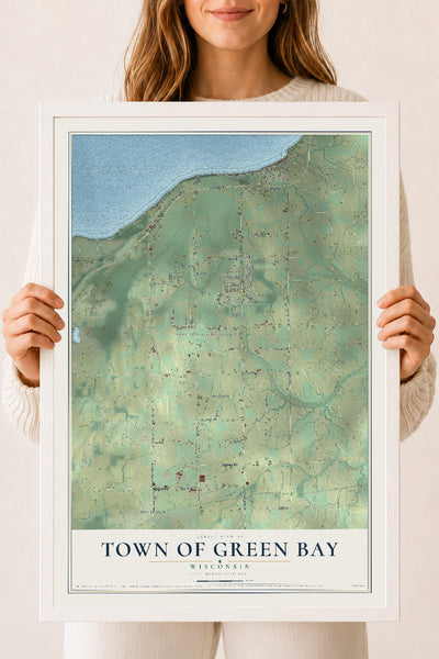 Map of the Town of Green Bay, Wisconsin, 18 x 24 inch print in a white wood frame