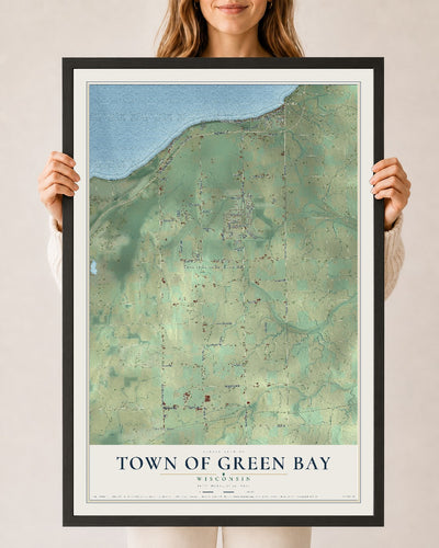 Map of the Town of Green Bay, Wisconsin, 24 x 36 inch print in a black wood frame