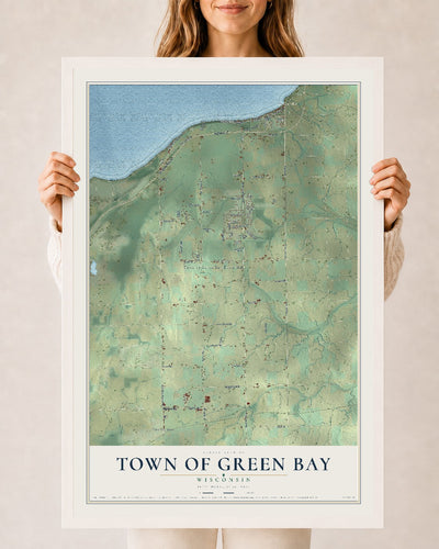 Map of the Town of Green Bay, Wisconsin, 24 x 36 inch print in a white wood frame