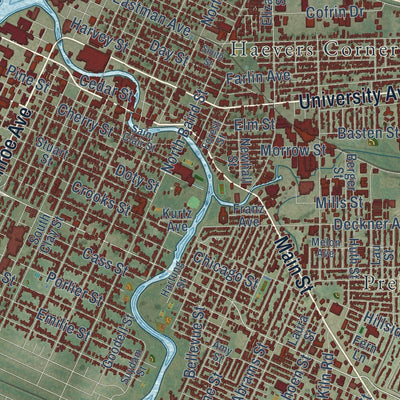 Close-up of the map of Green Bay, Wisconsin print showing street and building detail