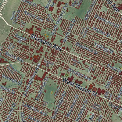 Second close-up of the map of Green Bay, Wisconsin print showing more streets and buildings