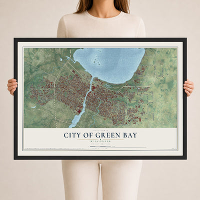 Map of Green Bay, Wisconsin, 24 x 36 inch print in a black wood frame