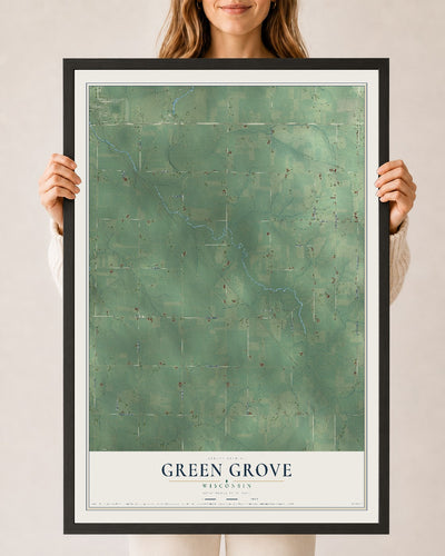Map of Green Grove, Wisconsin, 24 x 36 inch print in a black wood frame