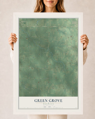 Map of Green Grove, Wisconsin, 24 x 36 inch print in a white wood frame