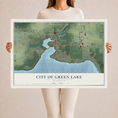 Map of Green Lake, Wisconsin, 24 x 36 inch unframed archival matte print