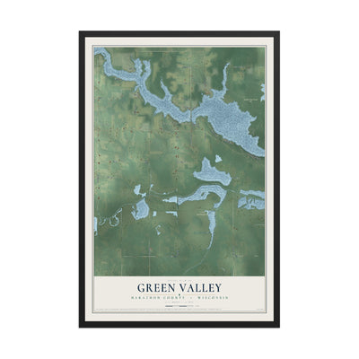 Map of Green Valley, Marathon County, Wisconsin, 12 x 18 inch print in a black wood frame