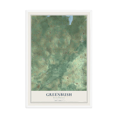 Map of Greenbush, Wisconsin, 12 x 18 inch print in a white wood frame