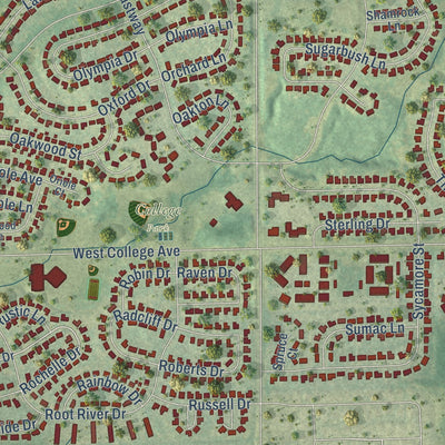 Close-up of the map of Greendale, Wisconsin print showing street and building detail