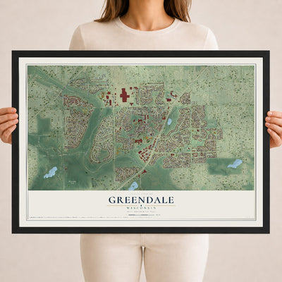 Map of Greendale, Wisconsin, 18 x 24 inch print in a black wood frame