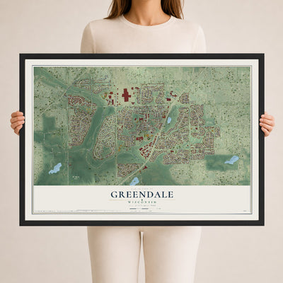 Map of Greendale, Wisconsin, 24 x 36 inch print in a black wood frame