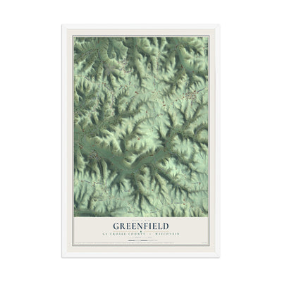 Map of Greenfield, La Crosse County, Wisconsin, 12 x 18 inch print in a white wood frame