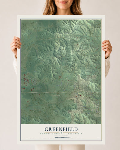 Map of Greenfield, Monroe County, Wisconsin, 24 x 36 inch unframed archival matte print