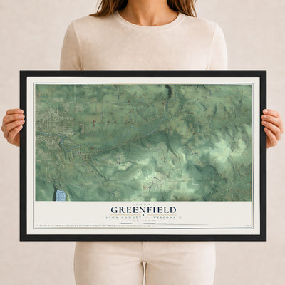 Map of Greenfield, Sauk County, Wisconsin, 12 x 18 inch print in a black wood frame