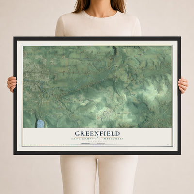 Map of Greenfield, Sauk County, Wisconsin, 24 x 36 inch print in a black wood frame