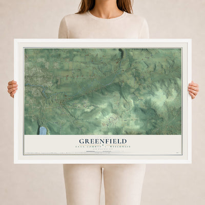 Map of Greenfield, Sauk County, Wisconsin, 24 x 36 inch print in a white wood frame